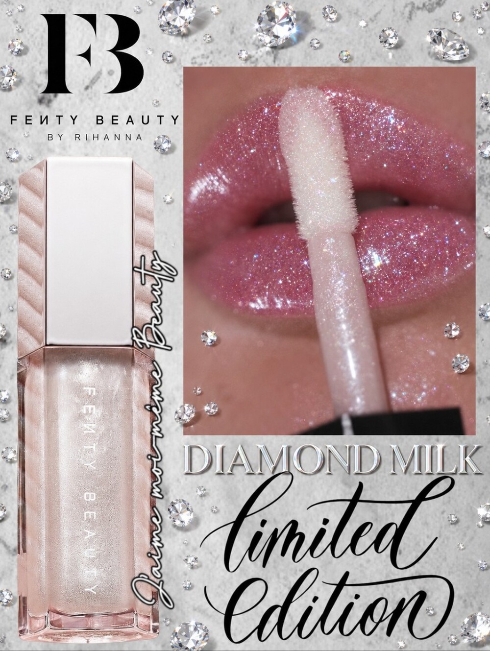 Fenty Beauty Diamond Milk Shimmer Lip Gloss - Sparkling White & Pink Pearl -New